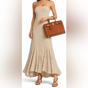 Antonio Melani Elegant Beige Striped Maxi Dress flared size 10
